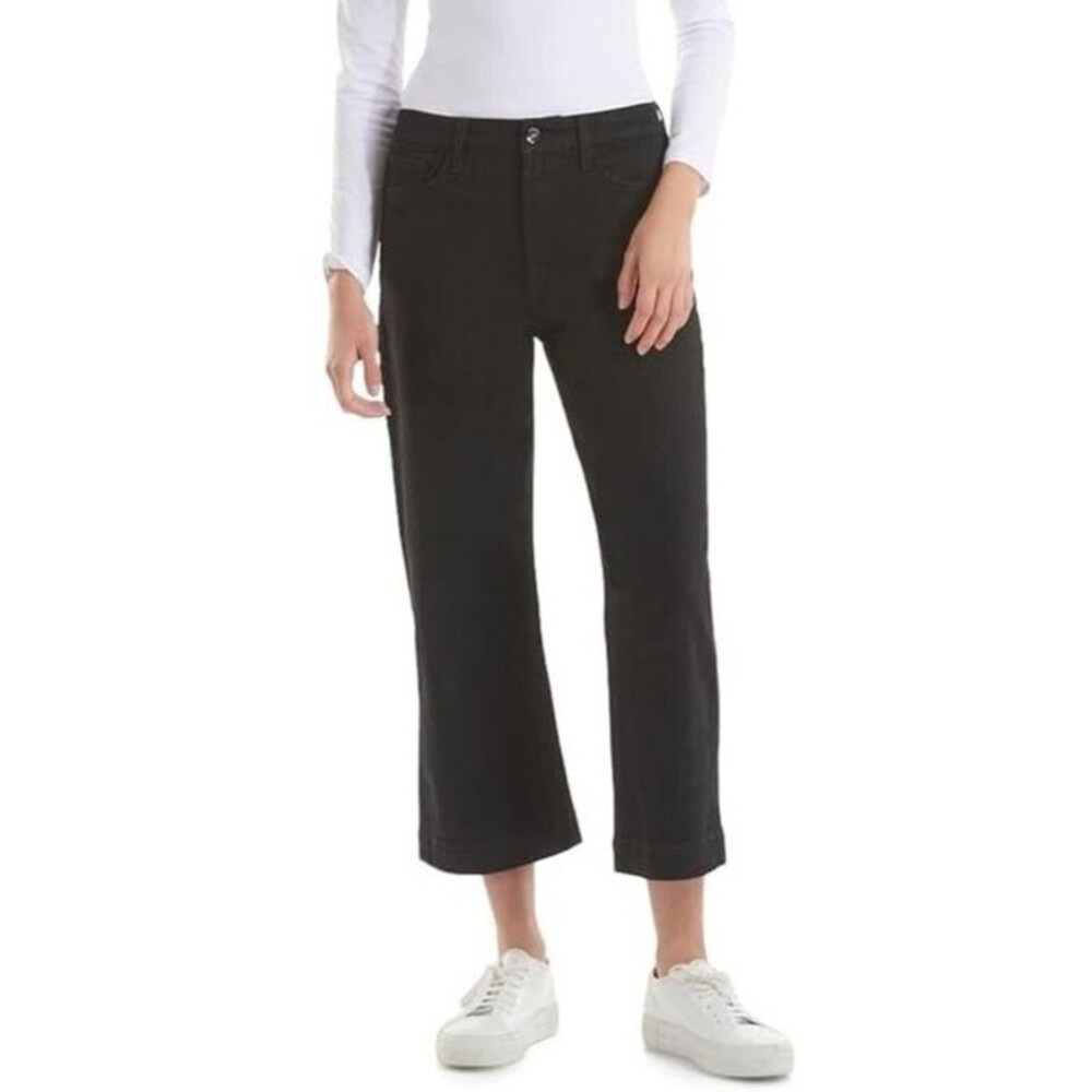 NWT JEN7  Women's Cropped Wide Leg  Trousers Hem Ponte Jeans 6 Black